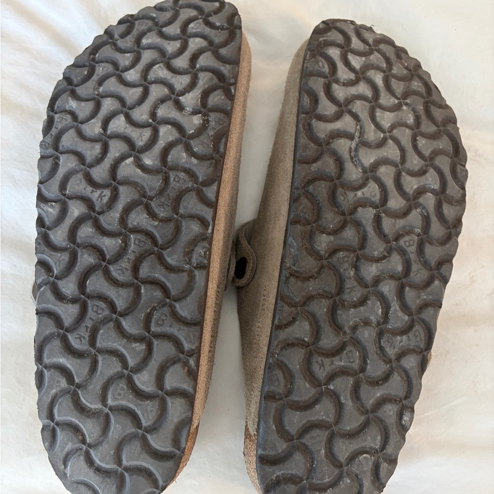 Birkenstock Taupe Suede Clogs with Copper Buckles - Picture 4 of 4